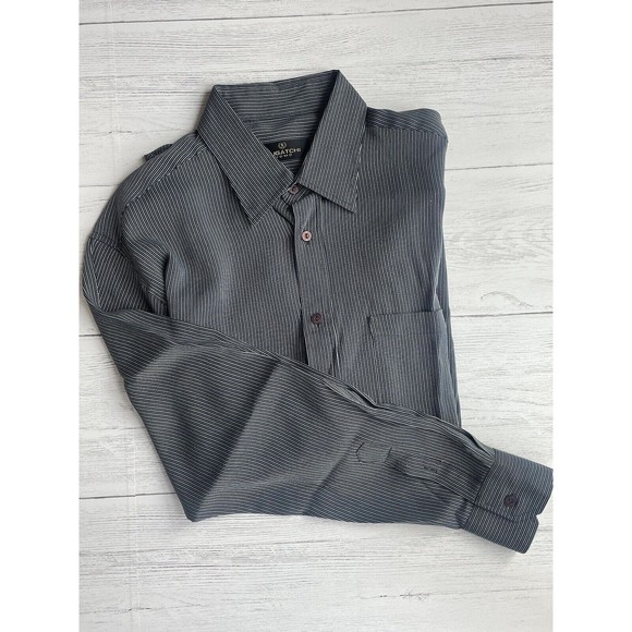 Bugatchi Men's Navy  Striped Long Sleeve Button Up Shirt Size L - Picture 2 of 6